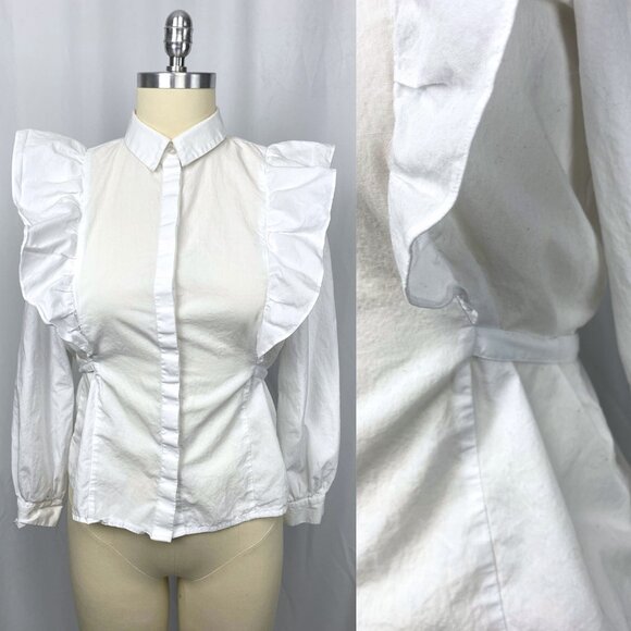 Vero Moda cotton ruffle wrap ties adjustable white statement blouse top medium - Picture 3 of 6